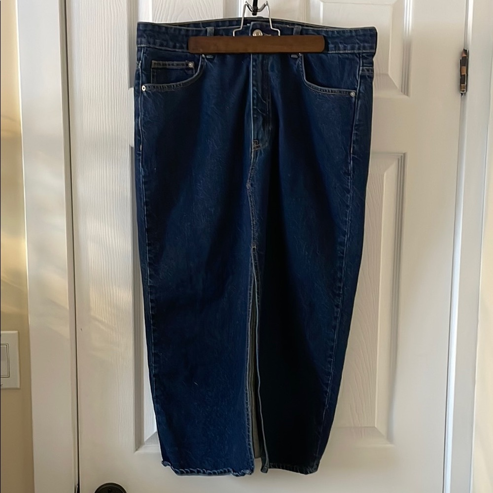 Front slit denim long maxi skirt blue